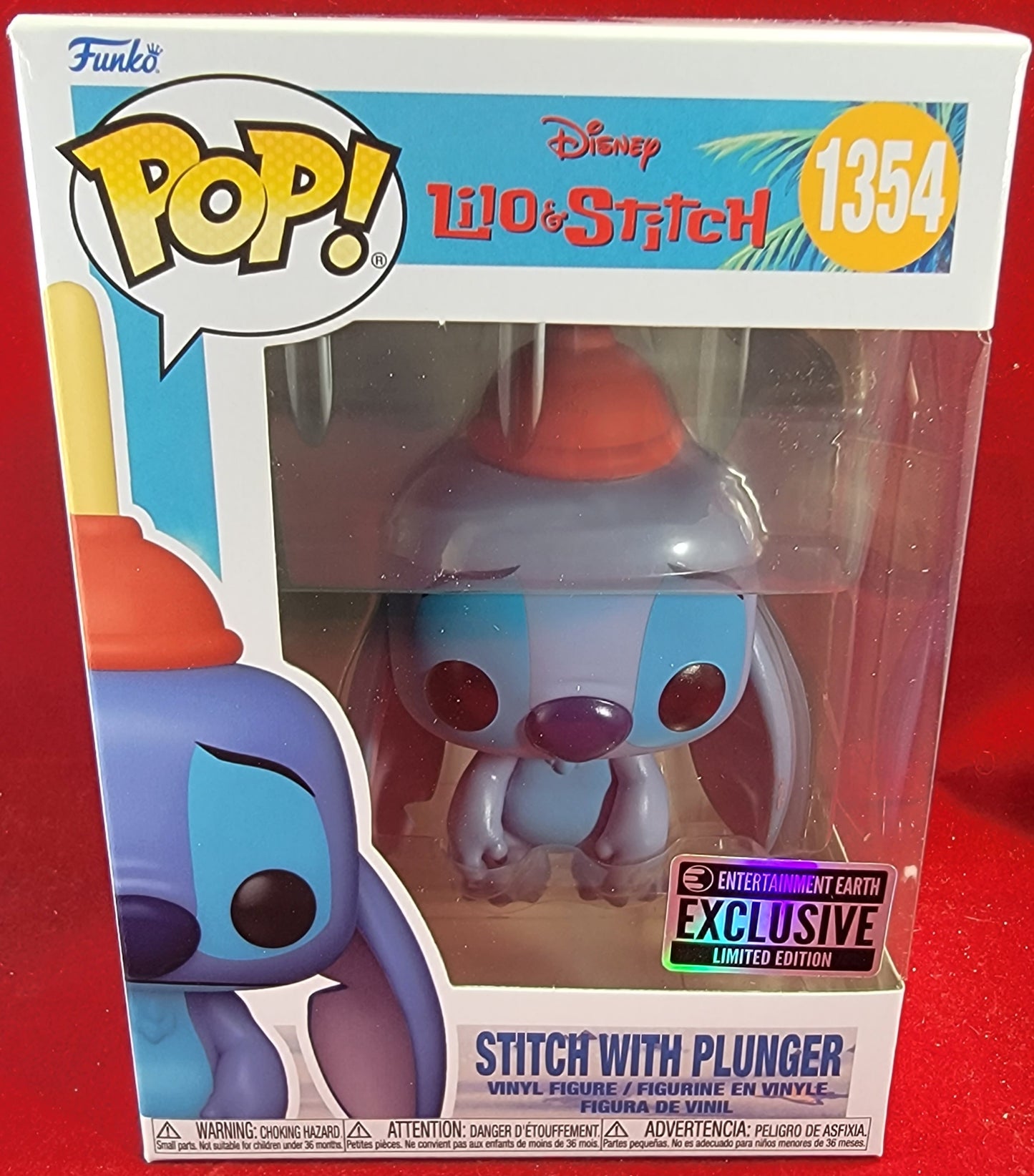 Stitch with plunger entertainment earth exclusive funko # 1354 (nib)