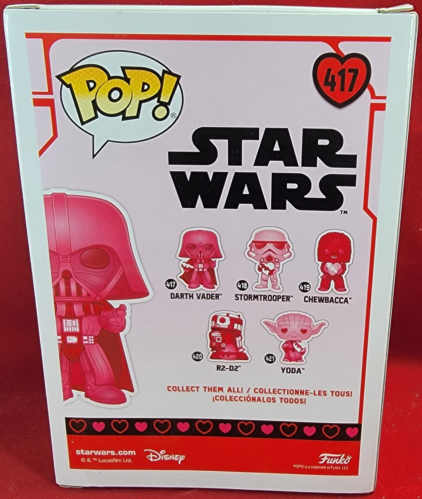 Darth Vader Valentine's Funko # 417 Star Wars (nib)
Darth vader with a box of chocolates and the words "join the heart side  !"  Box has some damage so please refer to pictures.  Pop will be Shipped in a compatible pop protector.
