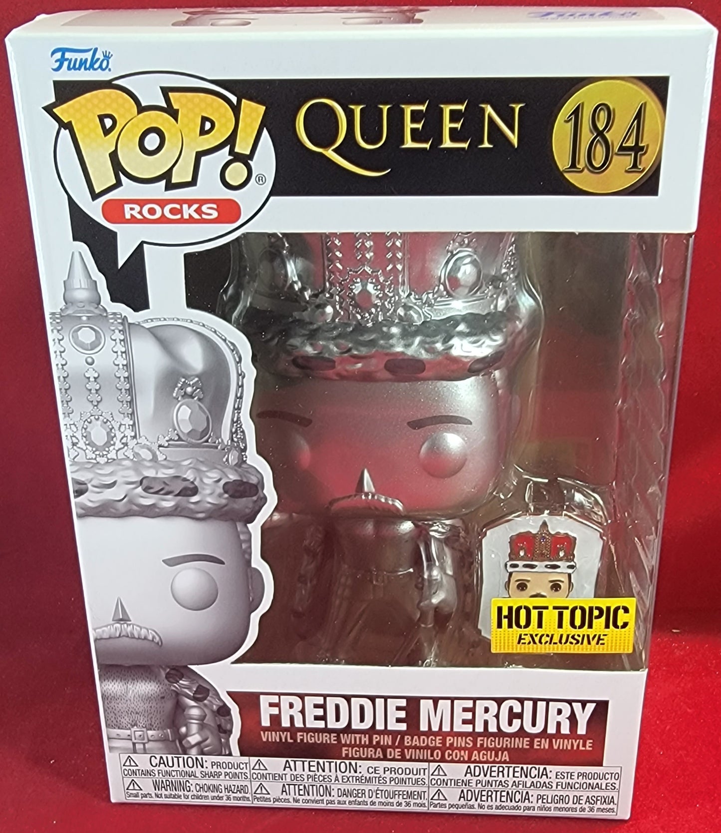 Freddie mercury hot topic exclusive funko # 184 (nib)
brand new silver metallic mercury from band queen. pop has Freddie in his king outfit covered in silver. pop has a few lite scratches on the plastic and will be shipped in a compatible pop protector.