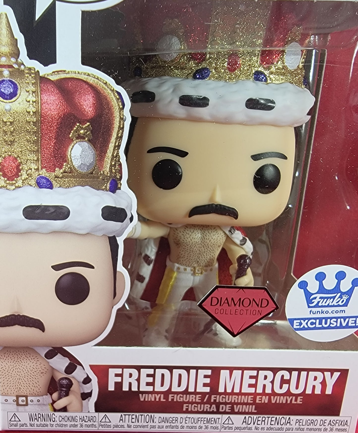 Freddie mercury funko exclusive # 184 (nib)
brand new diamond exclusive mercury funko pop. pop has Freddie of queen in kings outfit covered in glitter. pop has some lite scratches and will be shipped in a compatible pop protector.