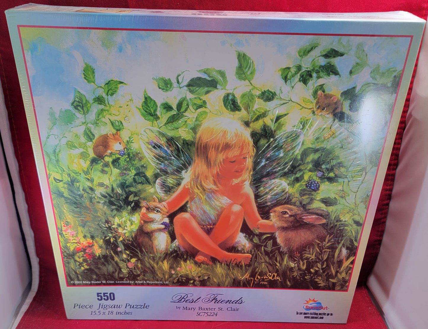 Best friends 550 piece 2002 puzzle (nib)
brand new sunsout 550 piece jigsaw puzzle by Mary Baxter st. Clair 1996. puzzle has a little fairy girl surrounded by natures pets sitting in the grass. item is brand new and sealed.
