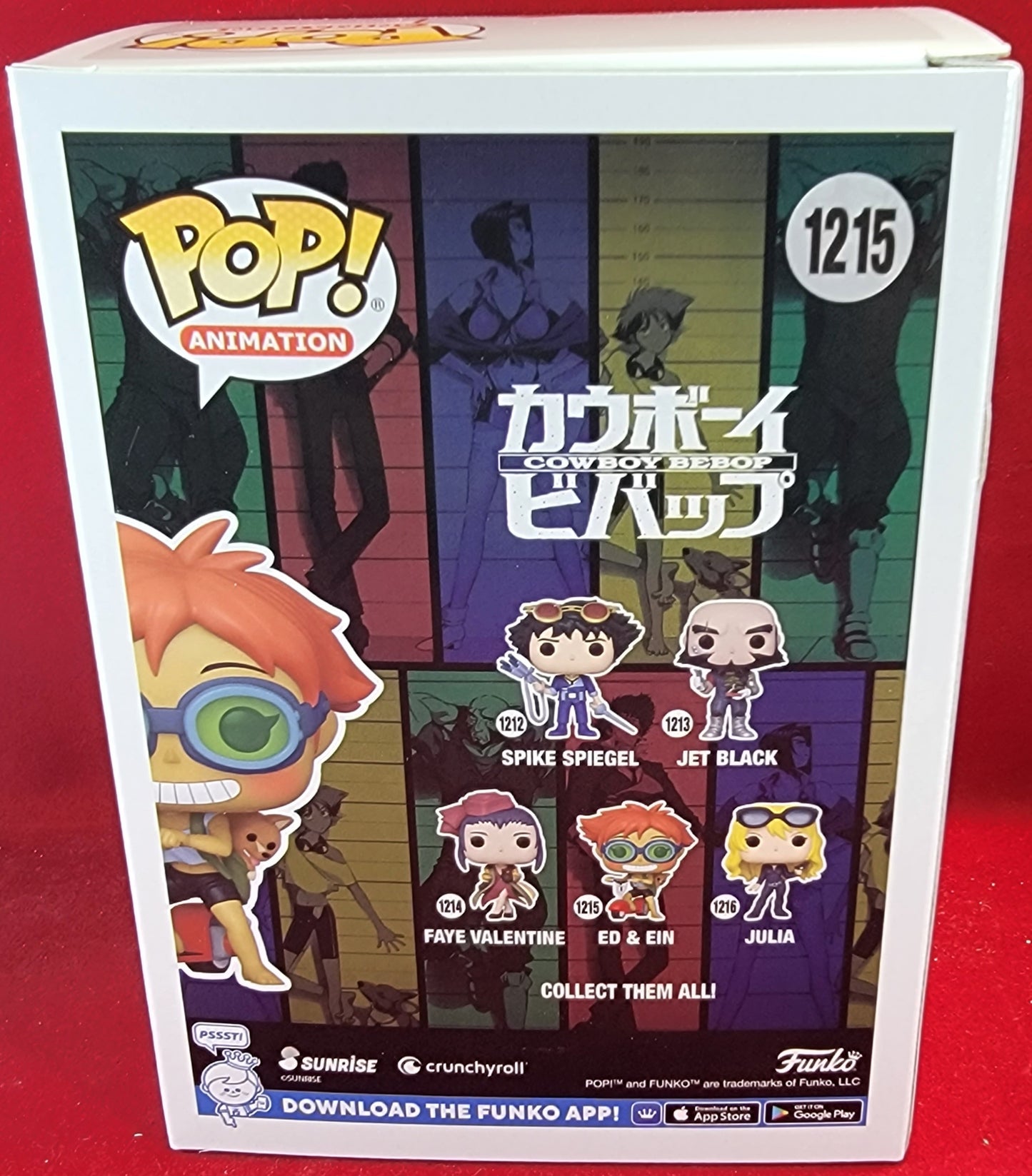 Ed & ein funko # 1215 (nib)
brand new Ed and ein from Cowboy bebop series. pop has ed on red Vespa with ein in backpack. pop is in near perfect condition and will be shipped in a compatible pop protector.