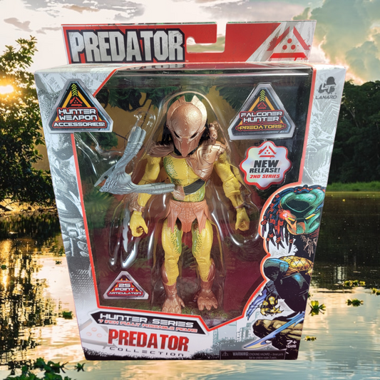 7 inch falconer hunter predator (nib) Brand new fully poseable Wal-Mart exclusive jungle hunter predator. 25 point articulation figure from lanard. Excellent condition except for one of the weapons is loose in the packaging.