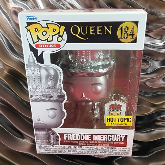 Freddie mercury hot topic exclusive funko # 184 (nib)
brand new silver metallic mercury from band queen. pop has Freddie in his king outfit covered in silver. pop has a few lite scratches on the plastic and will be shipped in a compatible pop protector.
