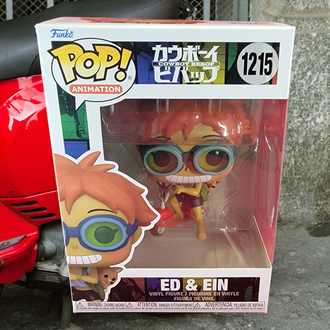 Ed & ein funko # 1215 (nib)
brand new Ed and ein from Cowboy bebop series. pop has ed on red Vespa with ein in backpack. pop is in near perfect condition and will be shipped in a compatible pop protector.