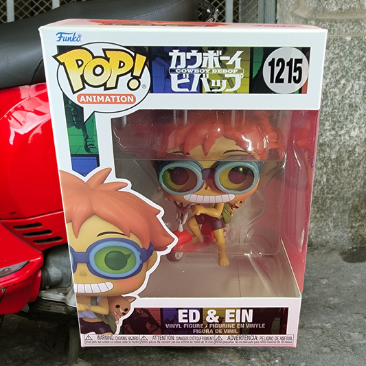 Ed & ein funko # 1215 (nib)
brand new Ed and ein from Cowboy bebop series. pop has ed on red Vespa with ein in backpack. pop is in near perfect condition and will be shipped in a compatible pop protector.