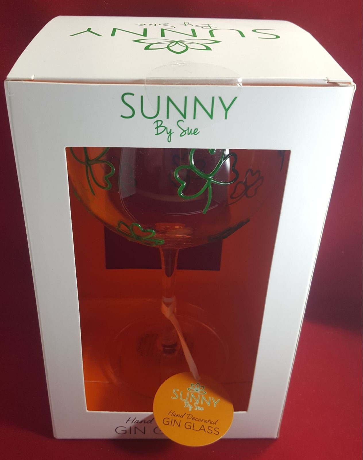 Sunny By Sue Green Irish Shamrock Large Balloon Gin Copa Glass Hand Painted Gift